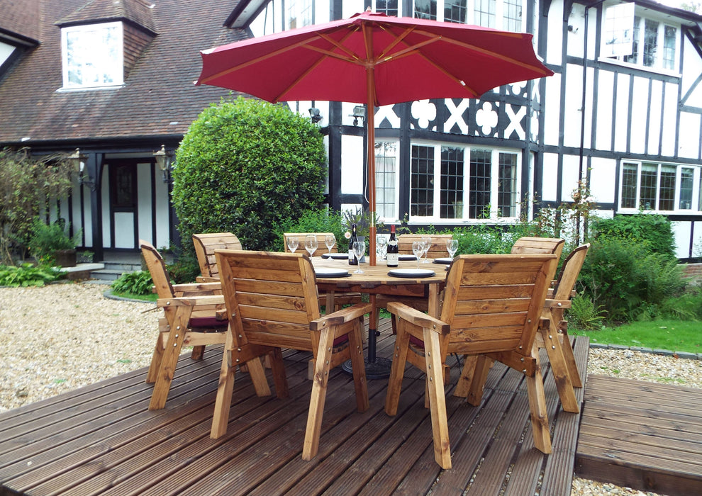 HB11 - Eight Seater Circular Wooden Garden Dining Table Set