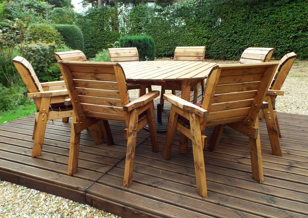 HB11 - Eight Seater Circular Wooden Garden Dining Table Set