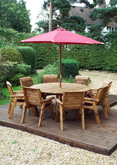 HB11 - Eight Seater Circular Wooden Garden Dining Table Set