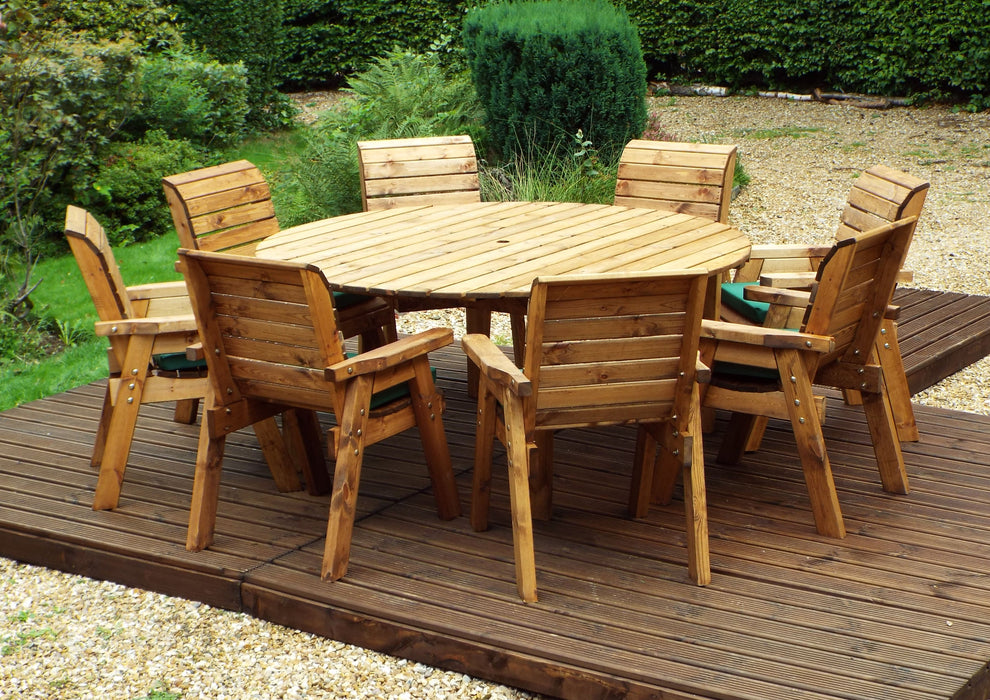 HB11 - Eight Seater Circular Wooden Garden Dining Table Set