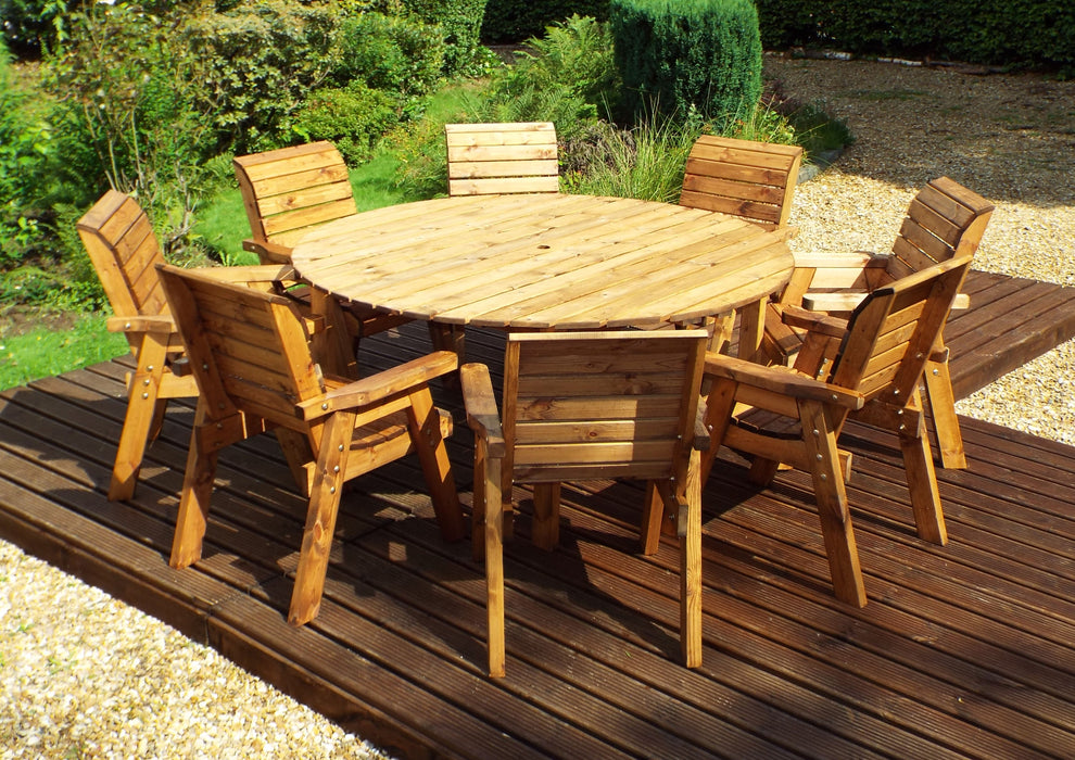 HB11 - Eight Seater Circular Wooden Garden Dining Table Set