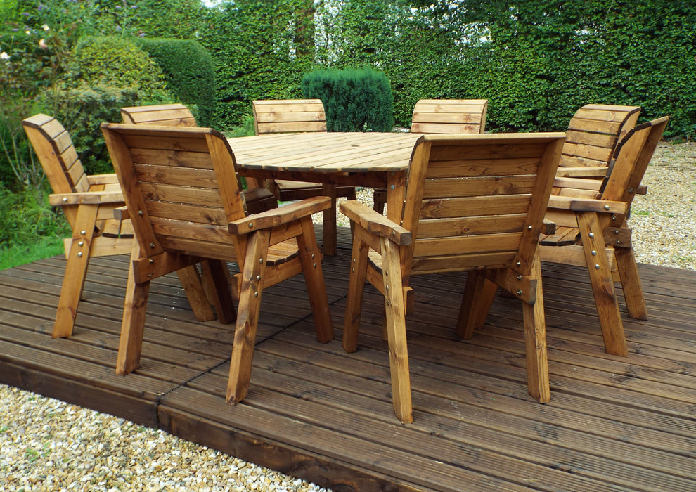 HB11 - Eight Seater Circular Wooden Garden Dining Table Set