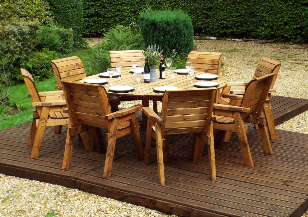 HB11 - Eight Seater Circular Wooden Garden Dining Table Set