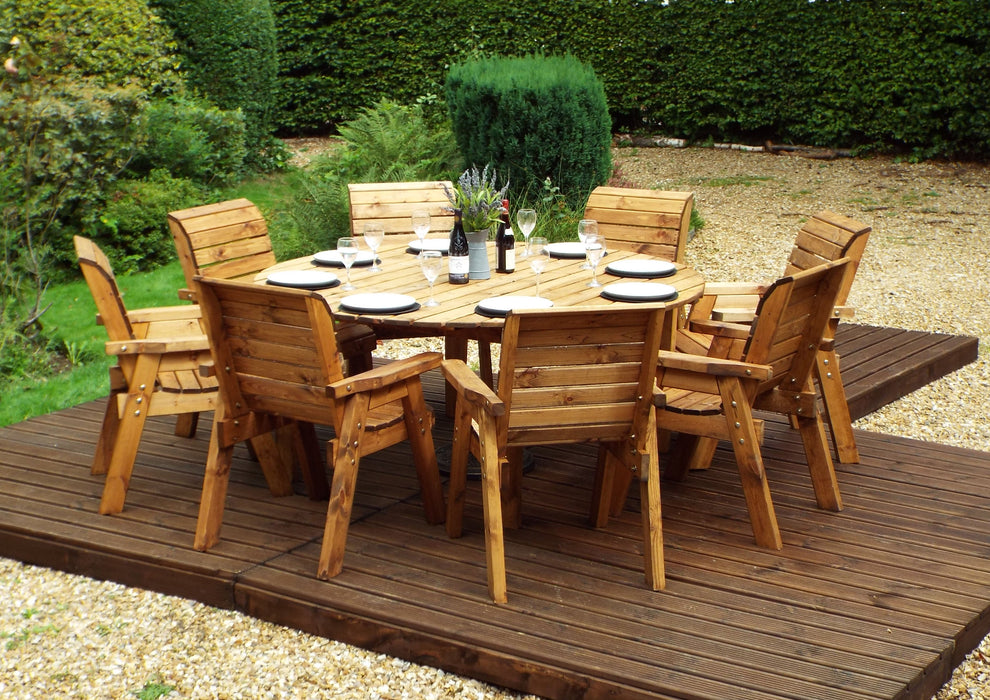 HB11 - Eight Seater Circular Wooden Garden Dining Table Set