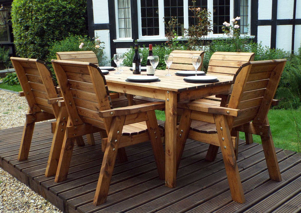 HB15 - Six Seater Rectangular Wooden Garden Table Set