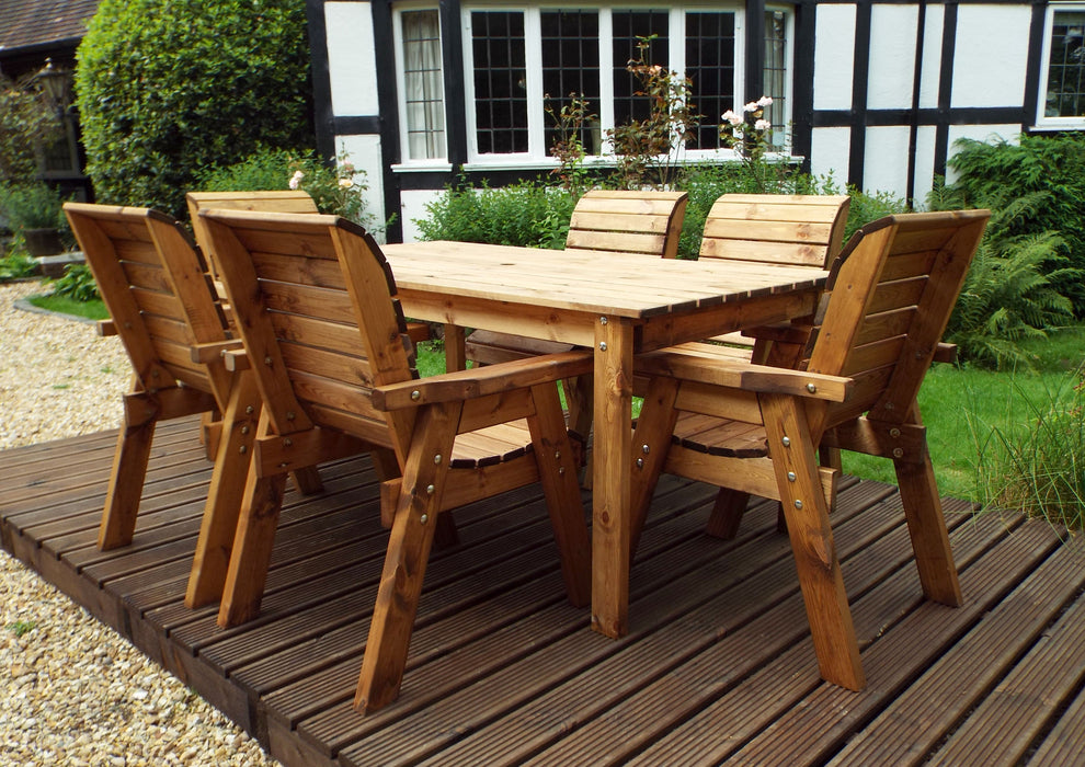 HB15 - Six Seater Rectangular Wooden Garden Table Set