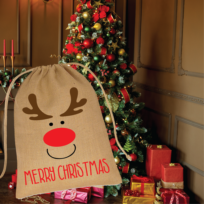 Smiling Reindeer Santa Sack