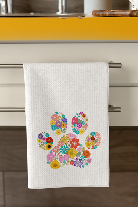 Flower Paw Print Tea Towel