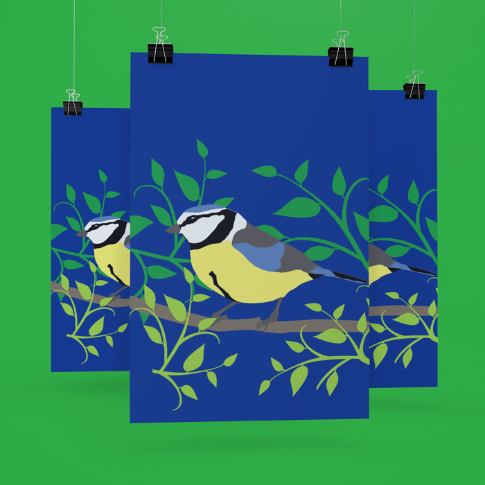 Blue Tit on a dark blue background Tea Towel