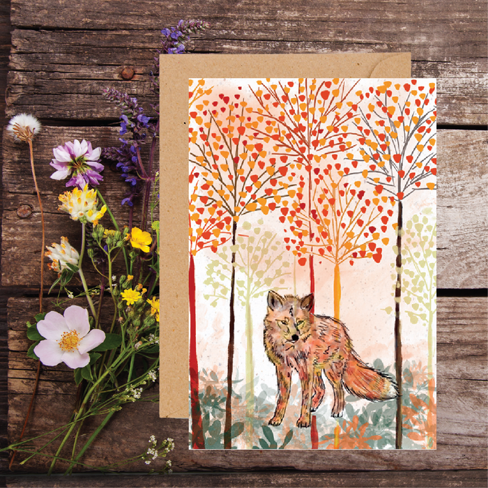 AUTUMN FOX WiLDFLOWER PLANTABLE SEED GREETING CARD